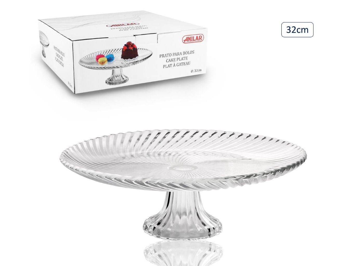 PRATO PARA BOLOS ALTO ANILAR EM VIDRO 32CM