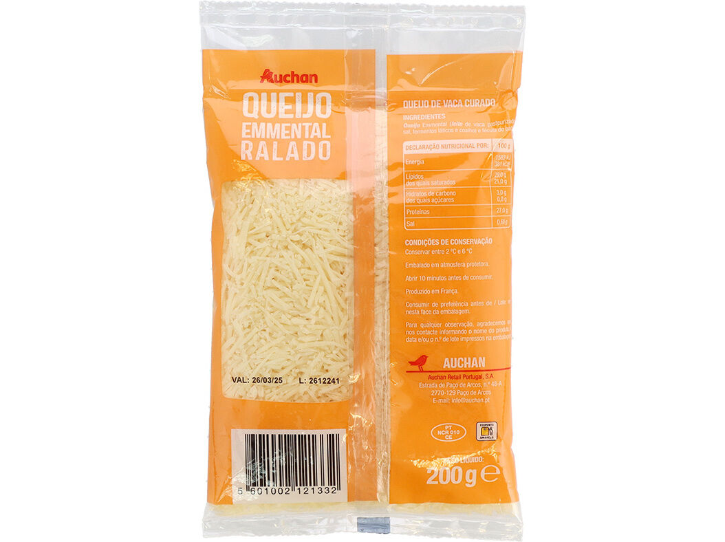 QUEIJO EMMENTAL AUCHAN RALADO 200G image number 1