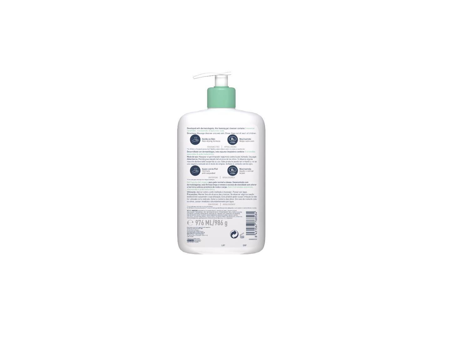 GEL LIMPEZA CERAVE PELE NORMAL A OLEOSA 976ML image number 1