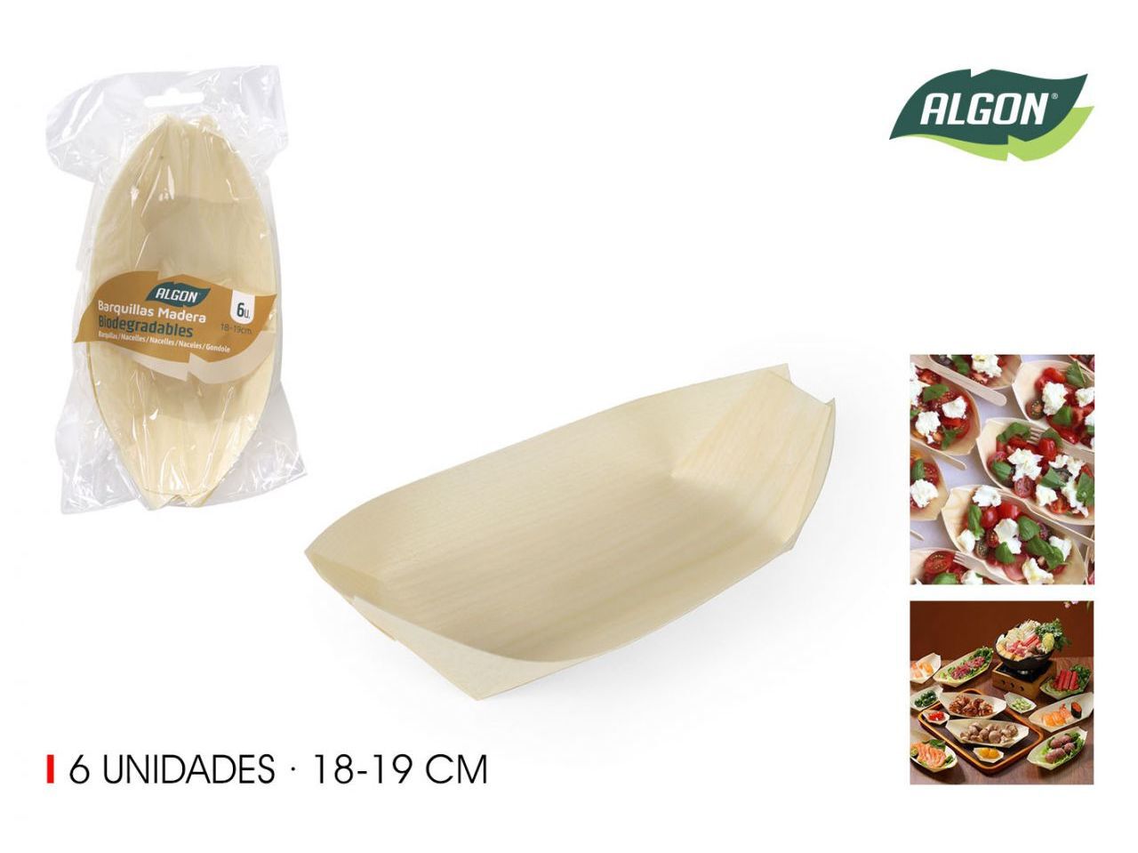 CONJUNTO 6 BARQUILHAS ALGON MADEIRA 18/19CM