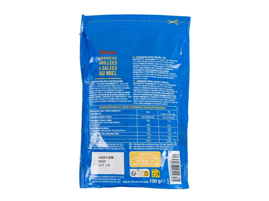 AMENDOIM FRITO AUCHAN COM MEL E SAL 150G image number 1