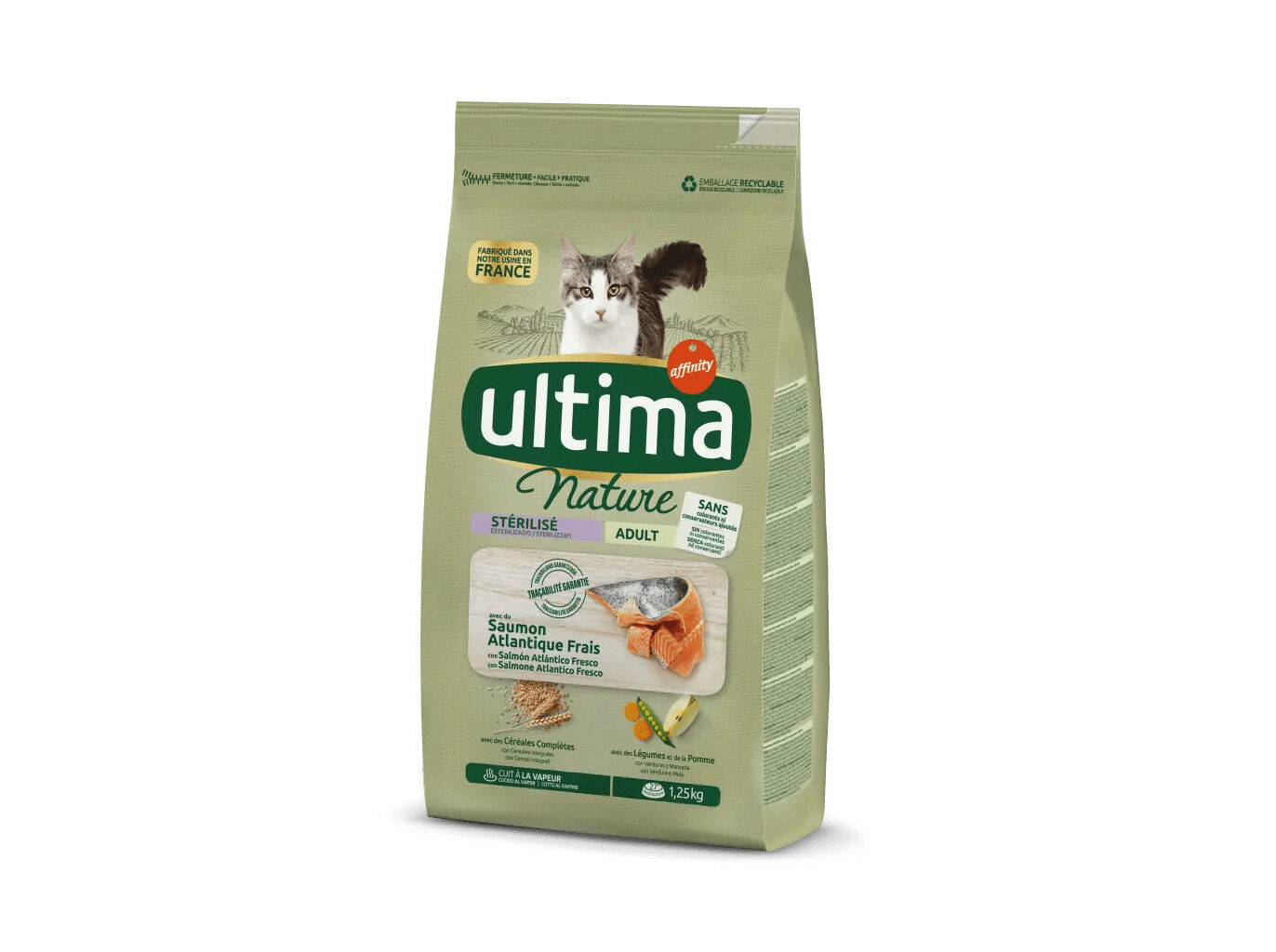 RA&Ccedil;&Atilde;O PARA GATO NATURE ULTIMA ESTERILIZADO COM SALM&Atilde;O 1.25KG