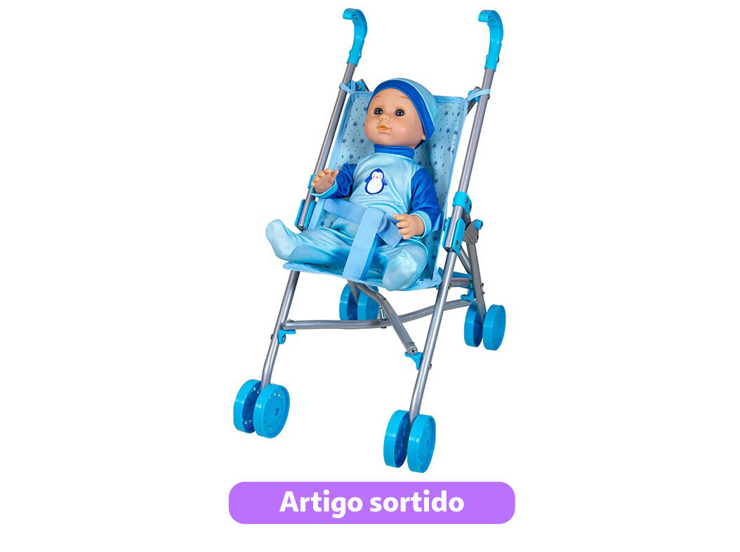 BONECO BEB&Eacute; COM CADEIRA TROLEY ONE TWO FUN 35CM MODELOS SORTIDOS image number 1