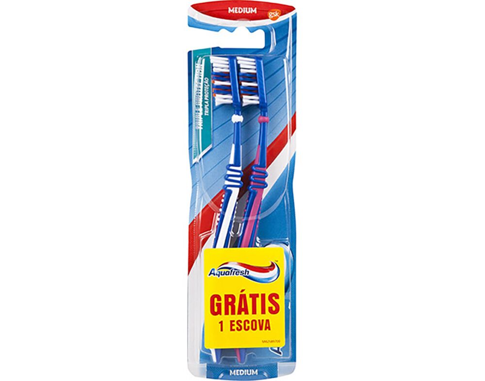 Escova de Dentes Tripla Prote&ccedil;&atilde;o M&eacute;dia Aquafresh 1+1 Gr&aacute;tis