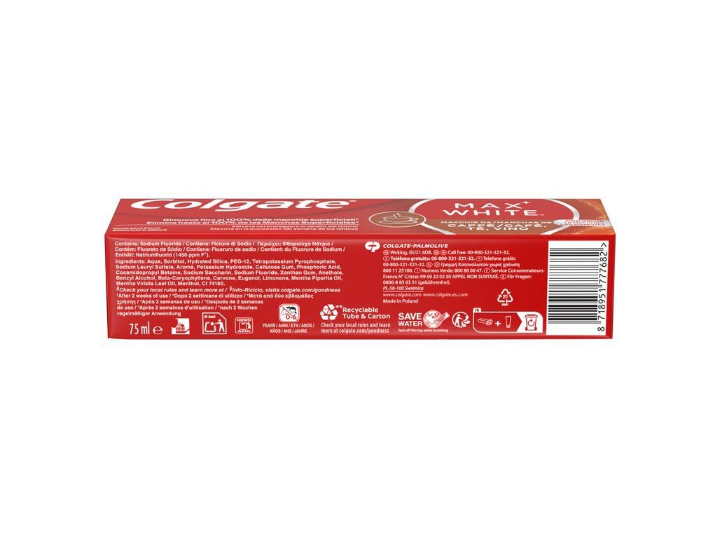 PASTA DENT&Iacute;FRICA COLGATE MAX WHITE MANCHAS CAF&Eacute; 75ML image number 1