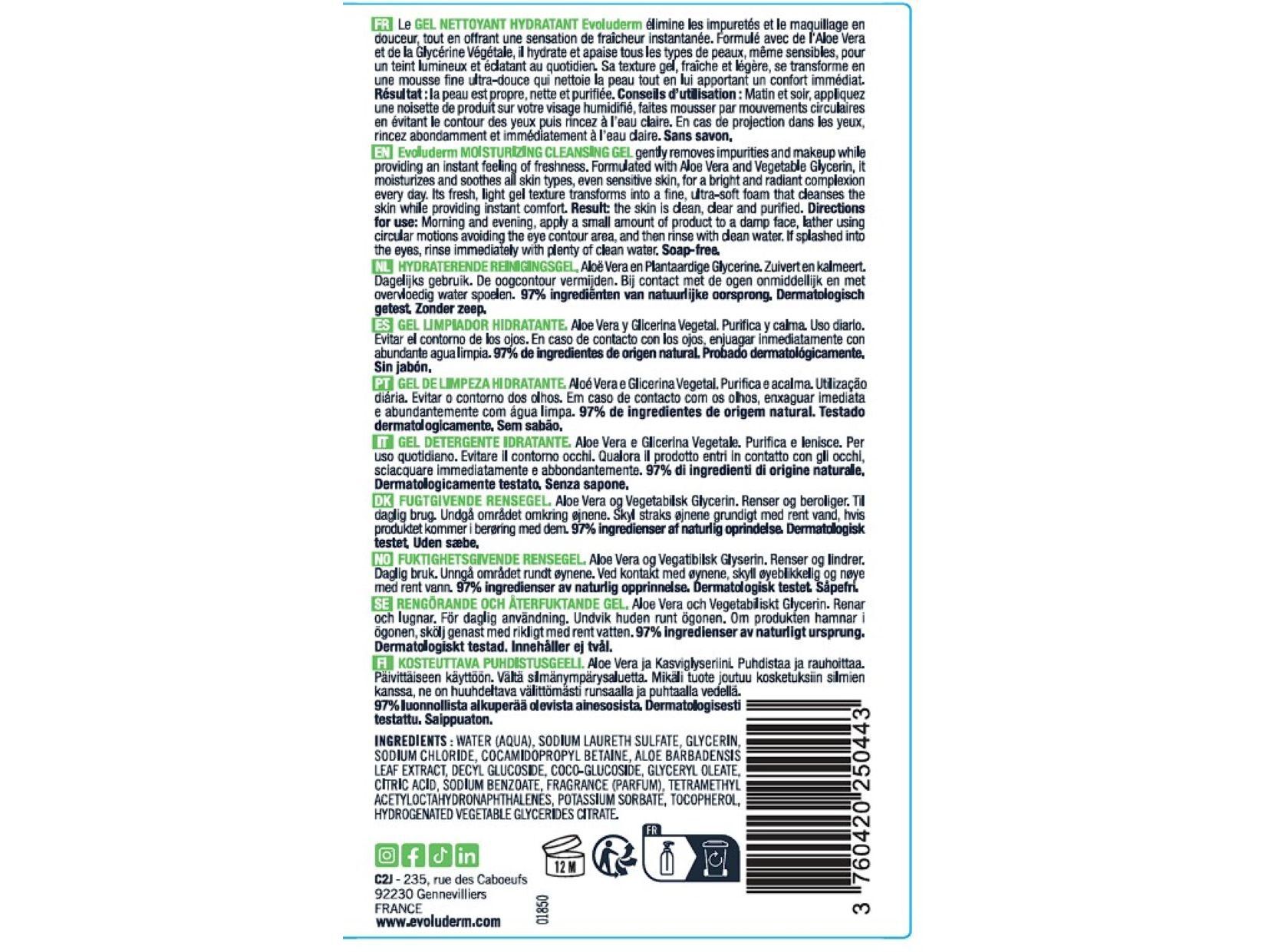 GEL DE LIMPEZA EVOLUDERM ALOE VERA 500 ML image number 1