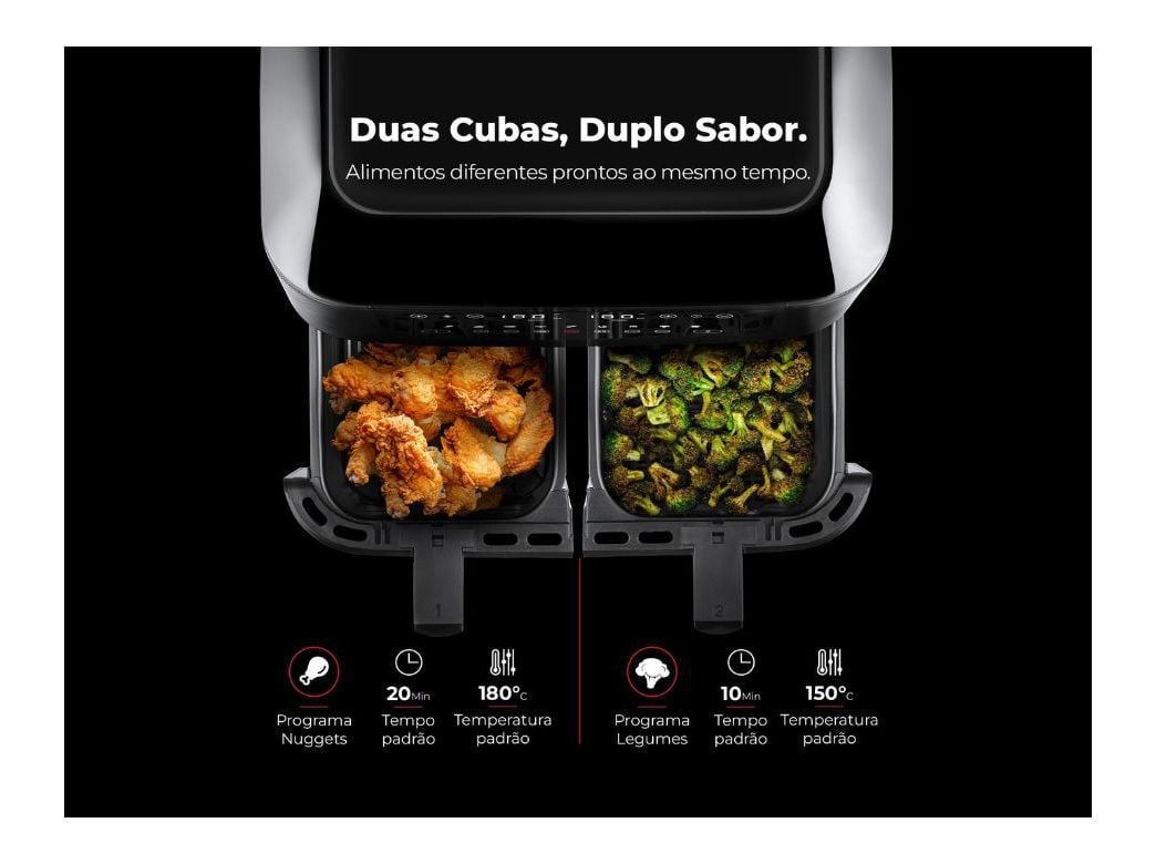 FRITADEIRA SEM &Oacute;LEO AIR FRYER FLAMA 698FL PRETA 2 CUBAS 8L image number 4