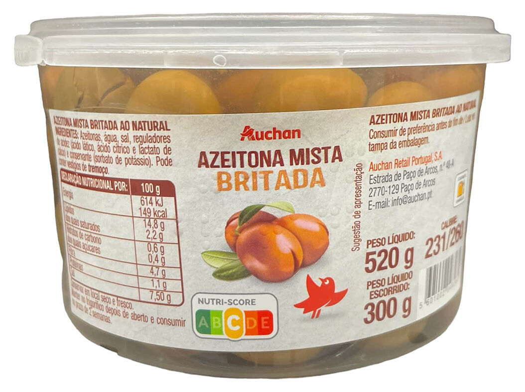 AZEITONA MISTA AUCHAN BRITADA 520(300)G