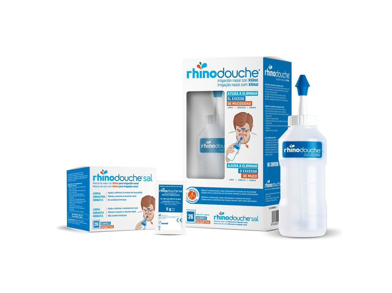 IRRIGADOR NASAL RHINODOUCHE ADULTO C/ 26 SAQUETAS image number 1