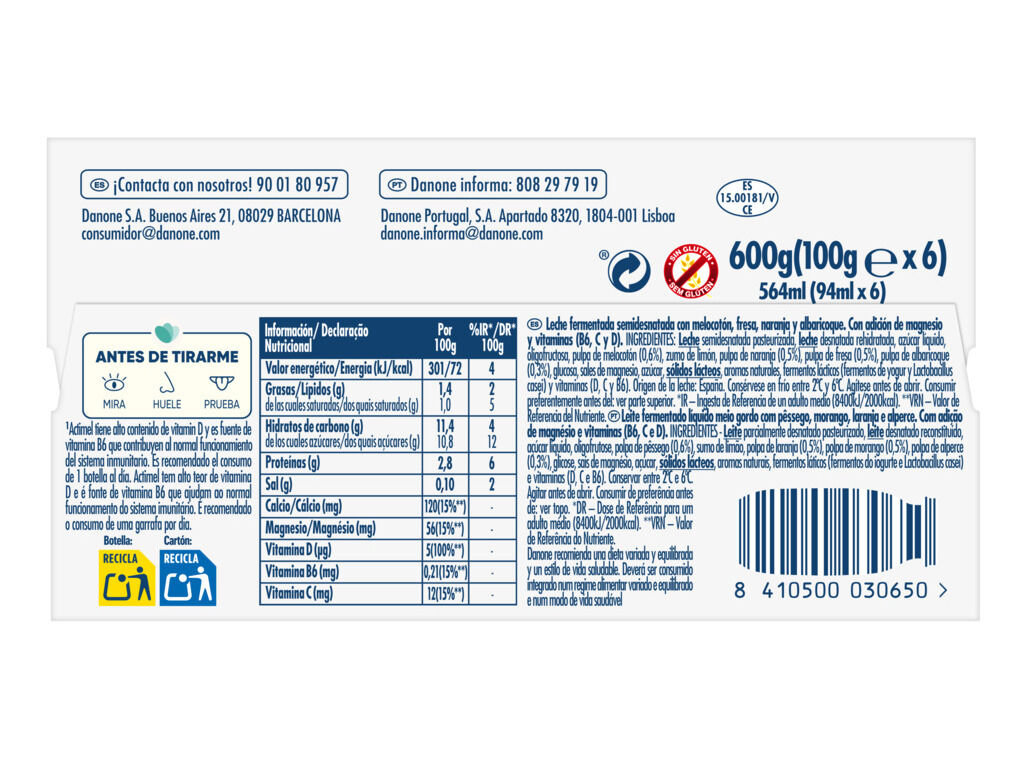 PROBIOTICO ACTIMEL MULTIFRUTAS LARANJA 6X100G image number 1