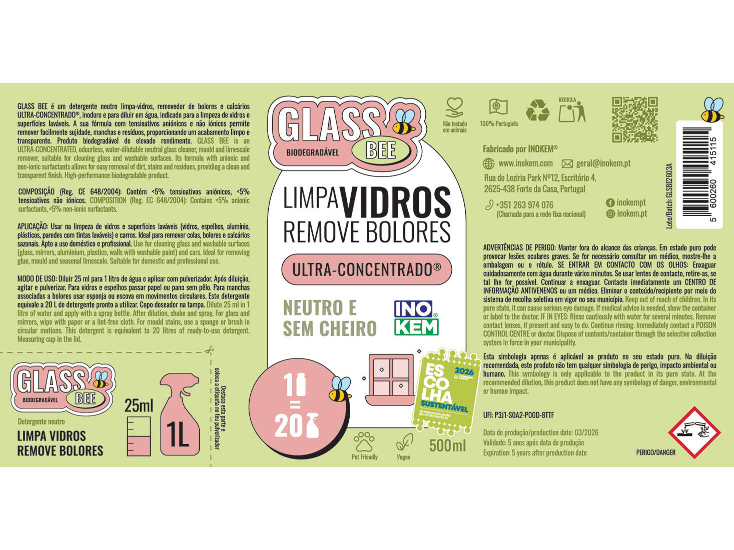 LIMPA VIDROS E MOFO INOKEM GLASS BEE 500ML image number 1