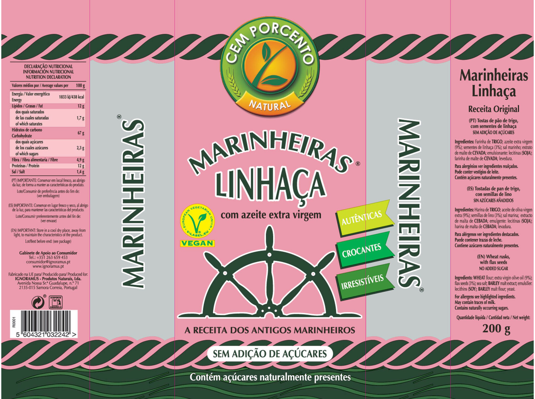 BOLACHAS CEM PORCENTO MARINHEIRAS LINHA&Ccedil;A 200G image number 1