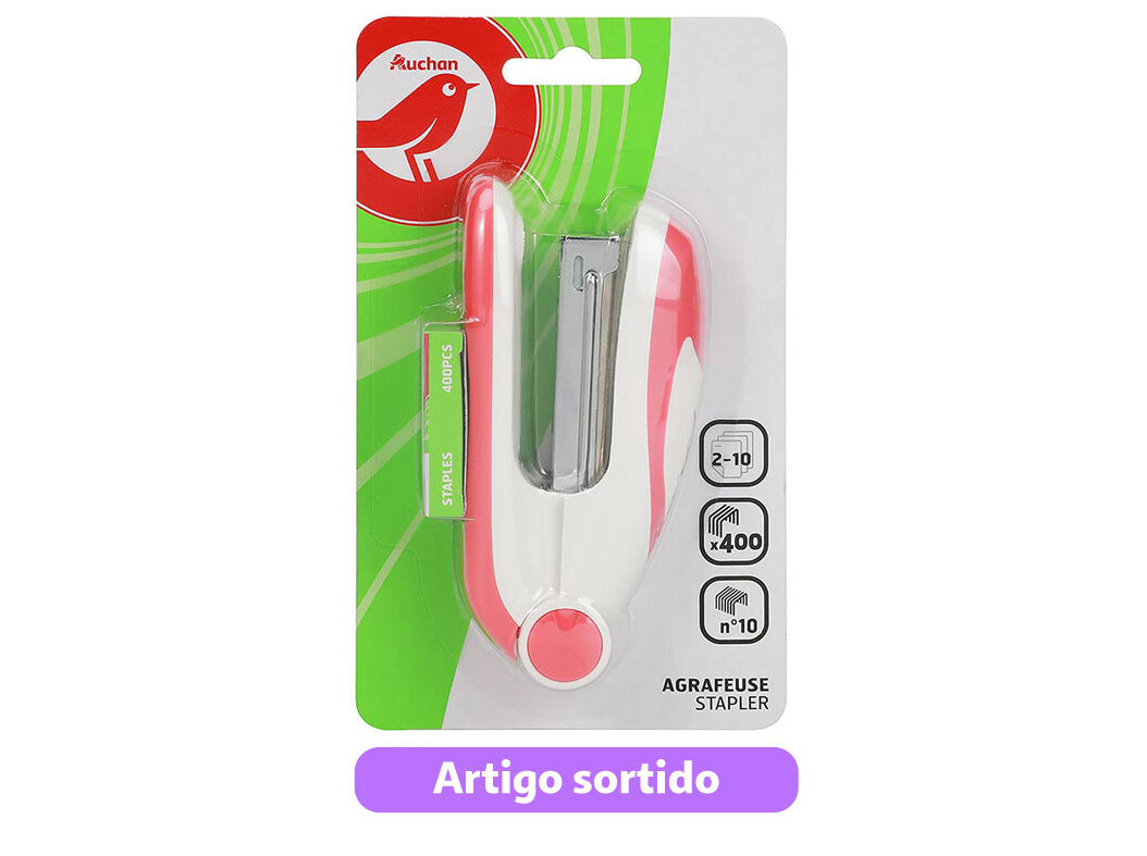 CONJUNTO DE MINI AGRAFADOR N.10 AUCHAN E CAIXA COM 400 AGRAFOS CORES SORTIDAS image number 12