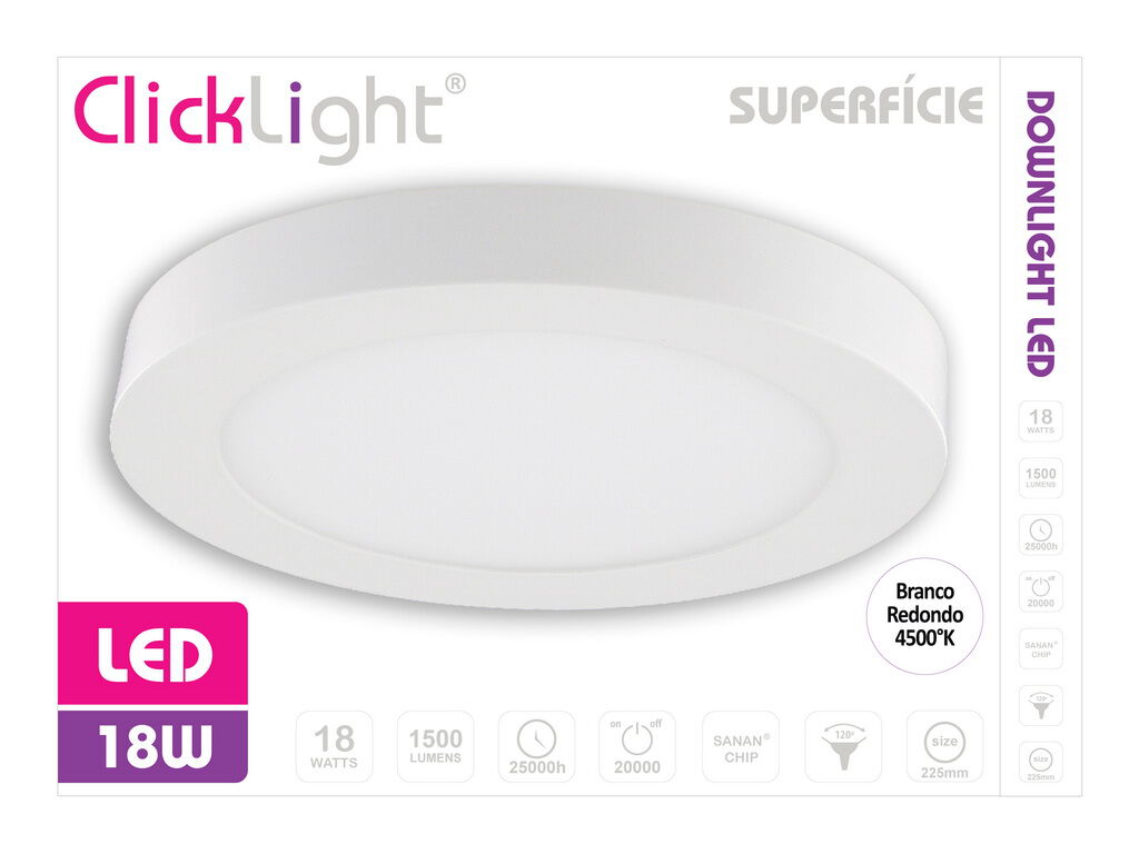 DOWNLIGHT SUPERF LED CLICKLIGHT REDONDO BRANCA 18W image number 0