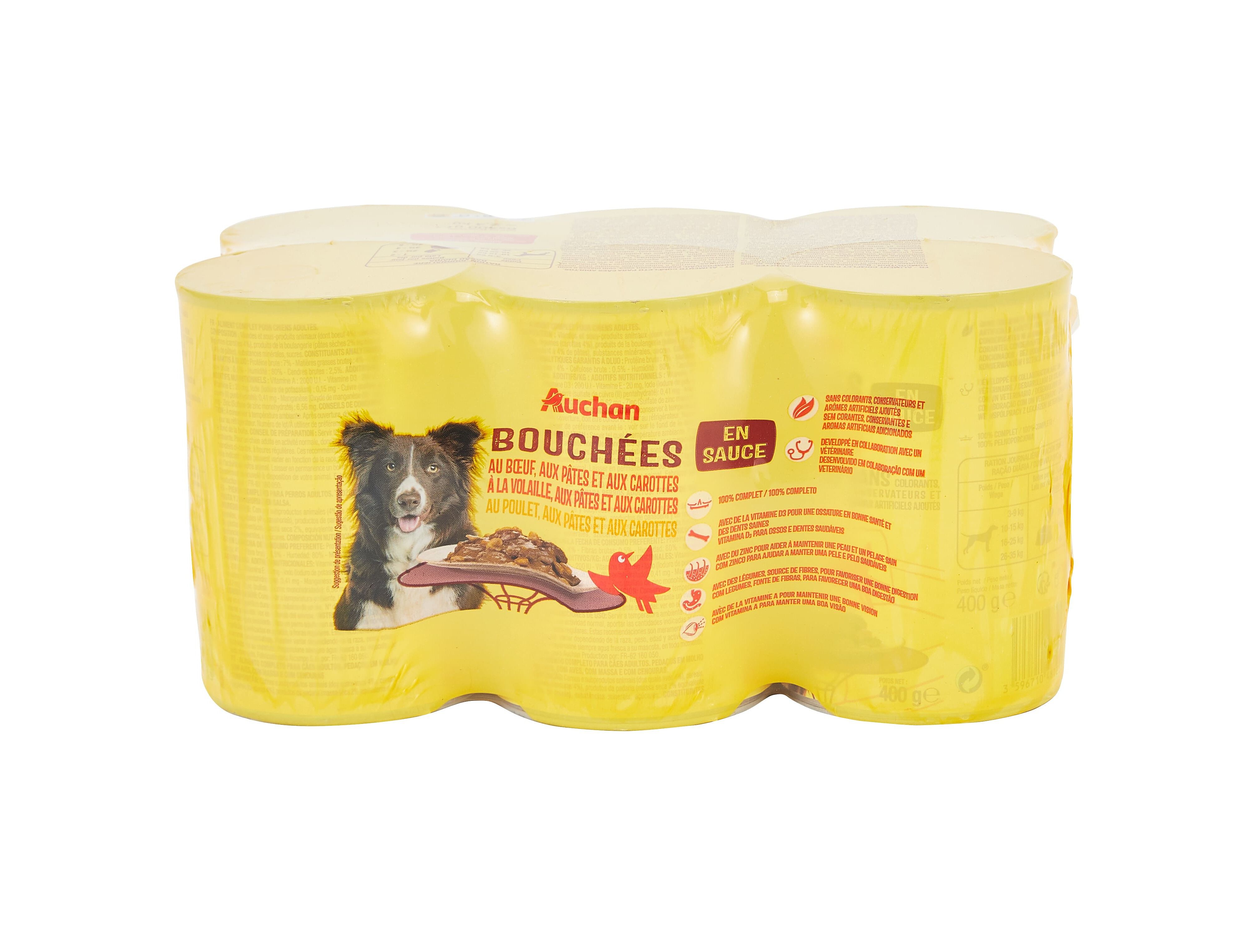 COMIDA H&Uacute;MIDA PARA C&Atilde;O AUCHAN PEDA&Ccedil;OS MOLHO CARNES 6X400G image number 1