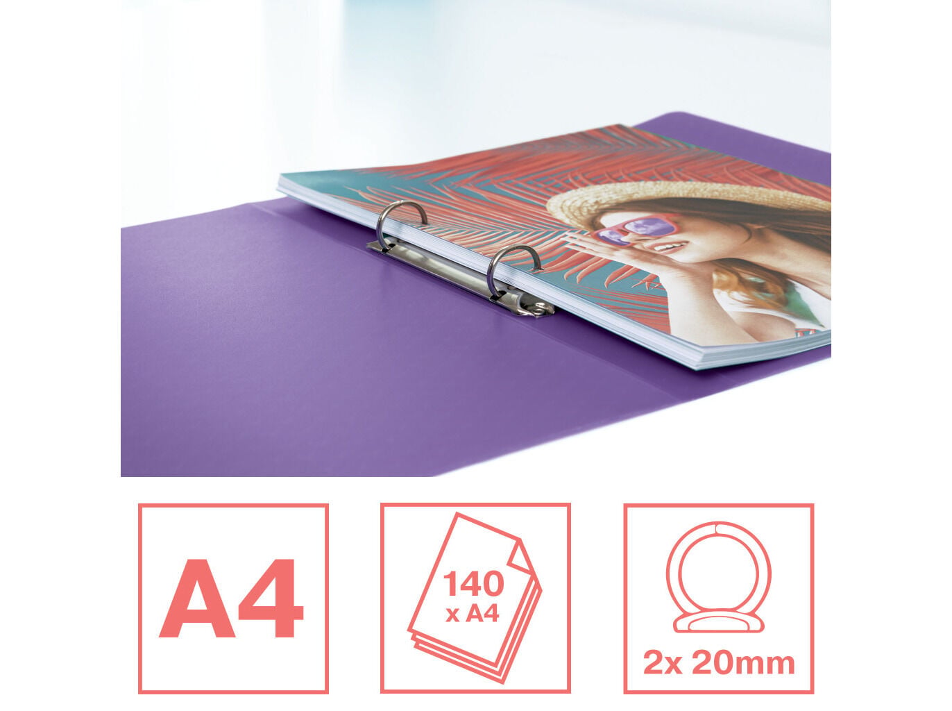 PASTA PLASTICO ESSELTE COLOUR BREEZE 2 ARGOLAS LAVANDA 25MM image number 2