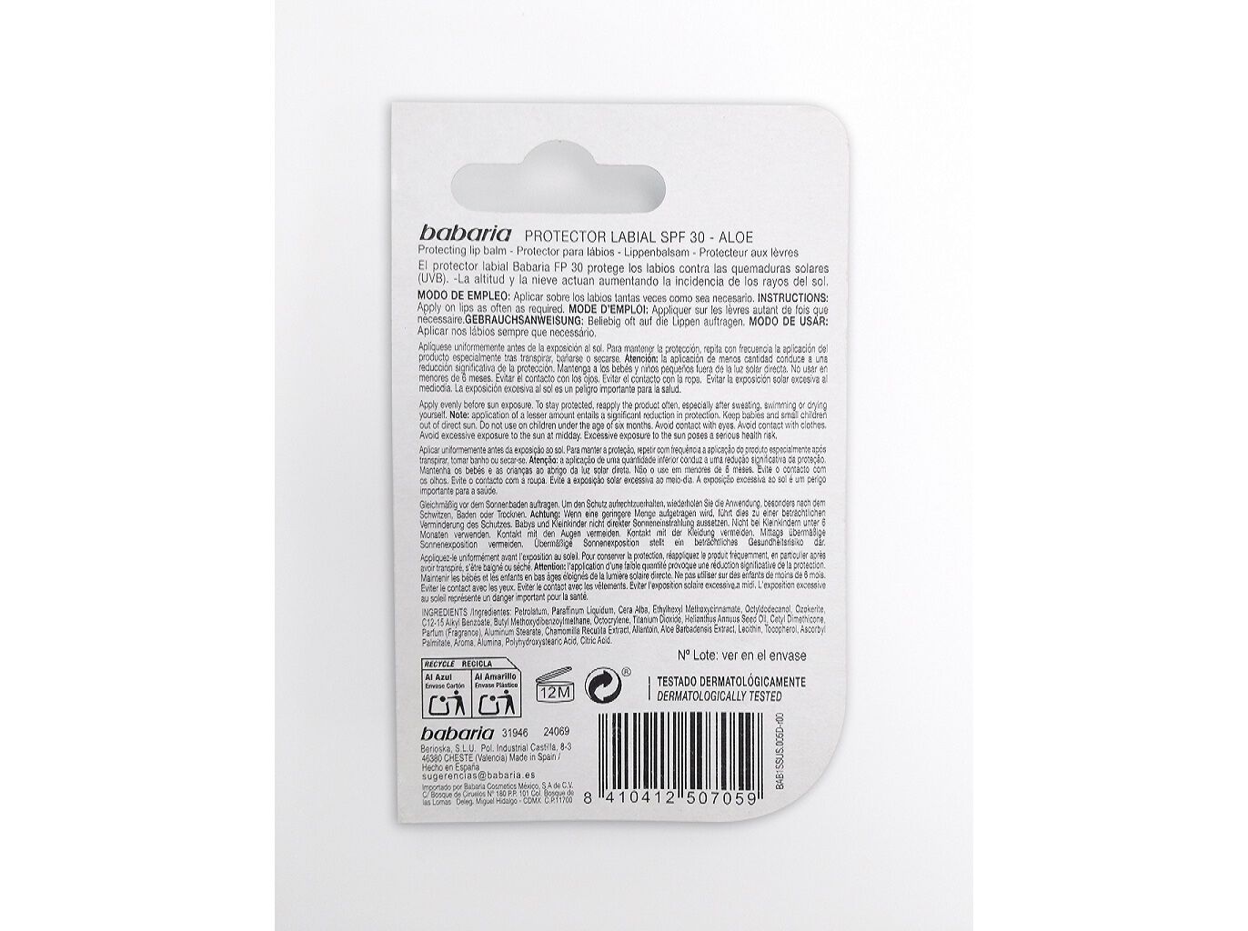 CREME BABARIA PROTECTOR L&Aacute;PIS LABIAL FPS30 5.7ML image number 1