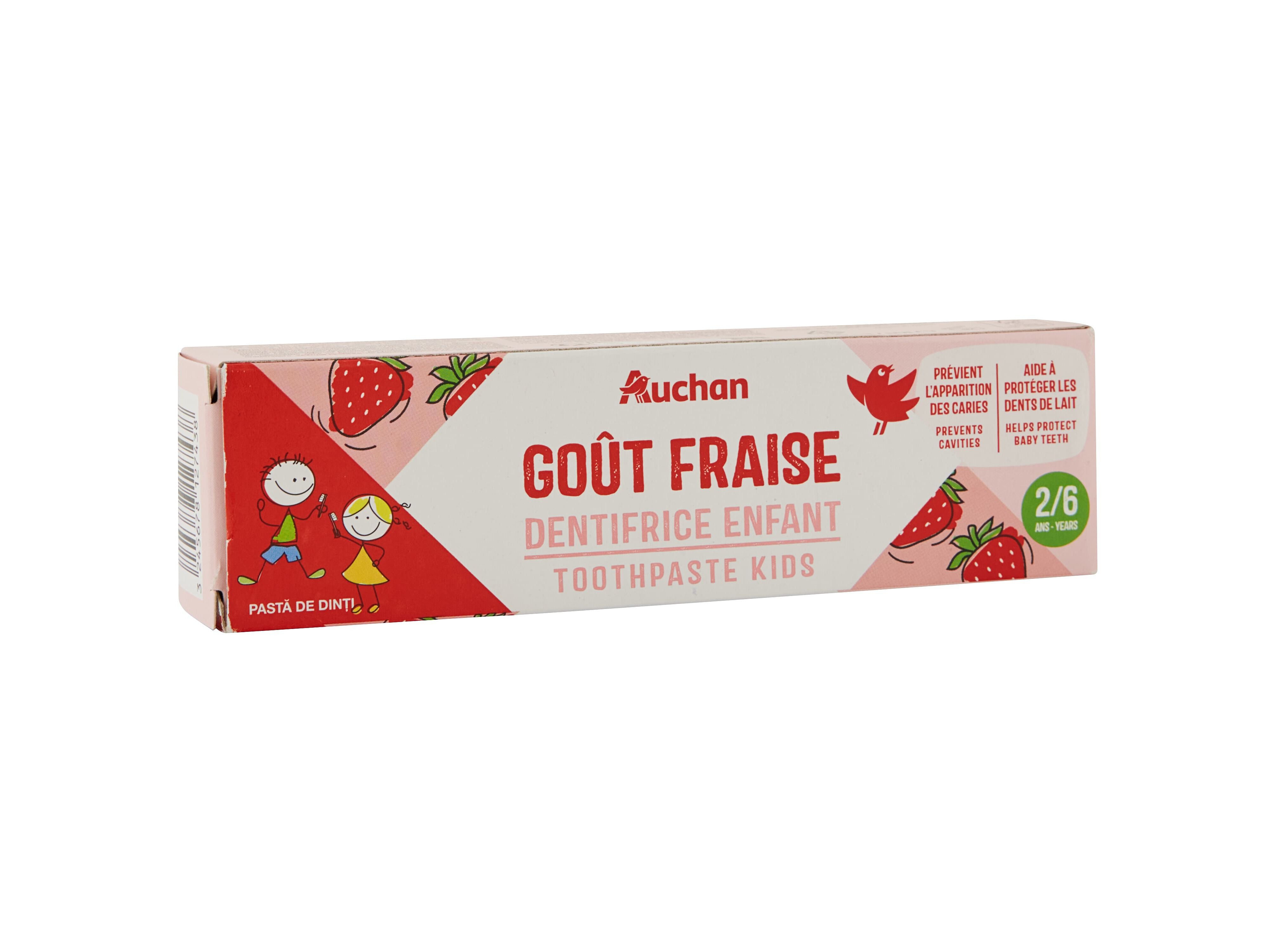 PASTA AUCHAN KIDS DENT&Iacute;FRICA 2 A 6 ANOS MORANGO 50ML