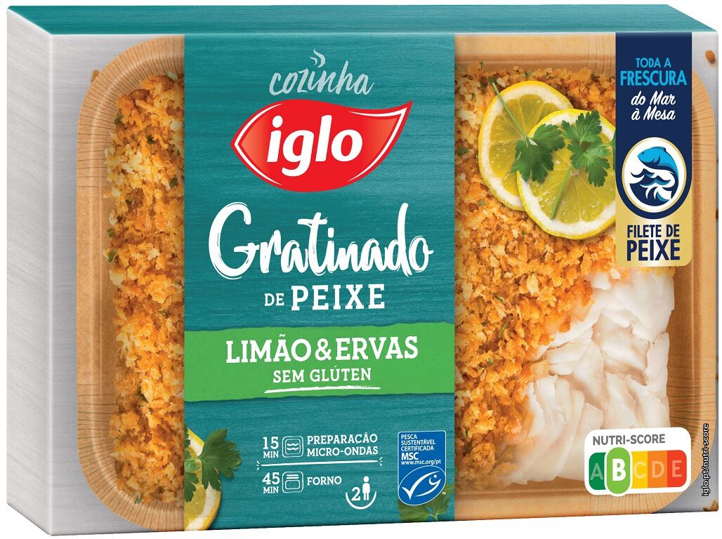 GRATINADO IGLO DE PEIXE LIM&Atilde;O E ERVAS SEM GL&Uacute;TEN 380G