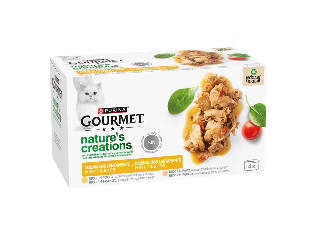COMIDA H&Uacute;MIDA PARA GATO GOURMET NATURES CREATIONS COM FRANGO E PERU 4X85G image number 1