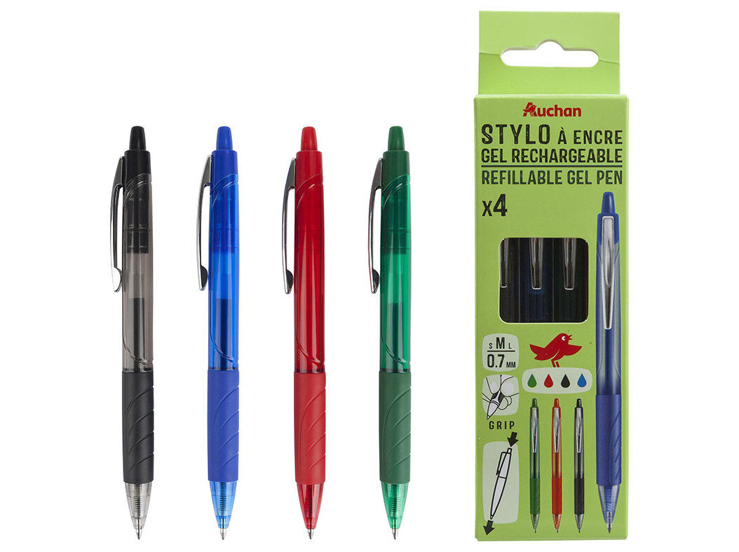 CANETA DE GEL RETR&Aacute;TIL AUCHAN 4 UNIDADES CORES SORTIDAS