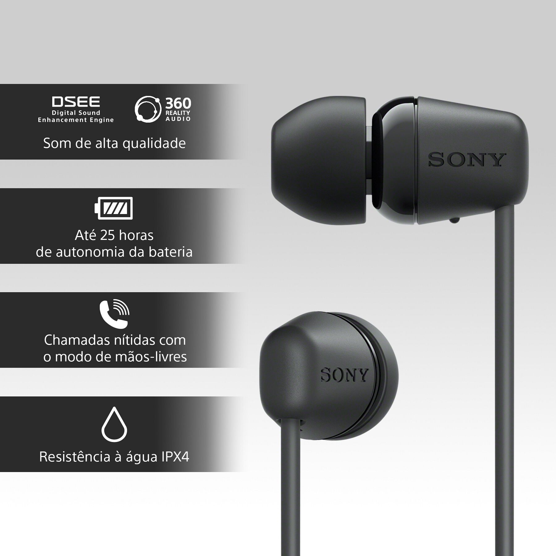 AURICULARES SEM FIO SONY WIC100B.CE7 PRETO image number 3