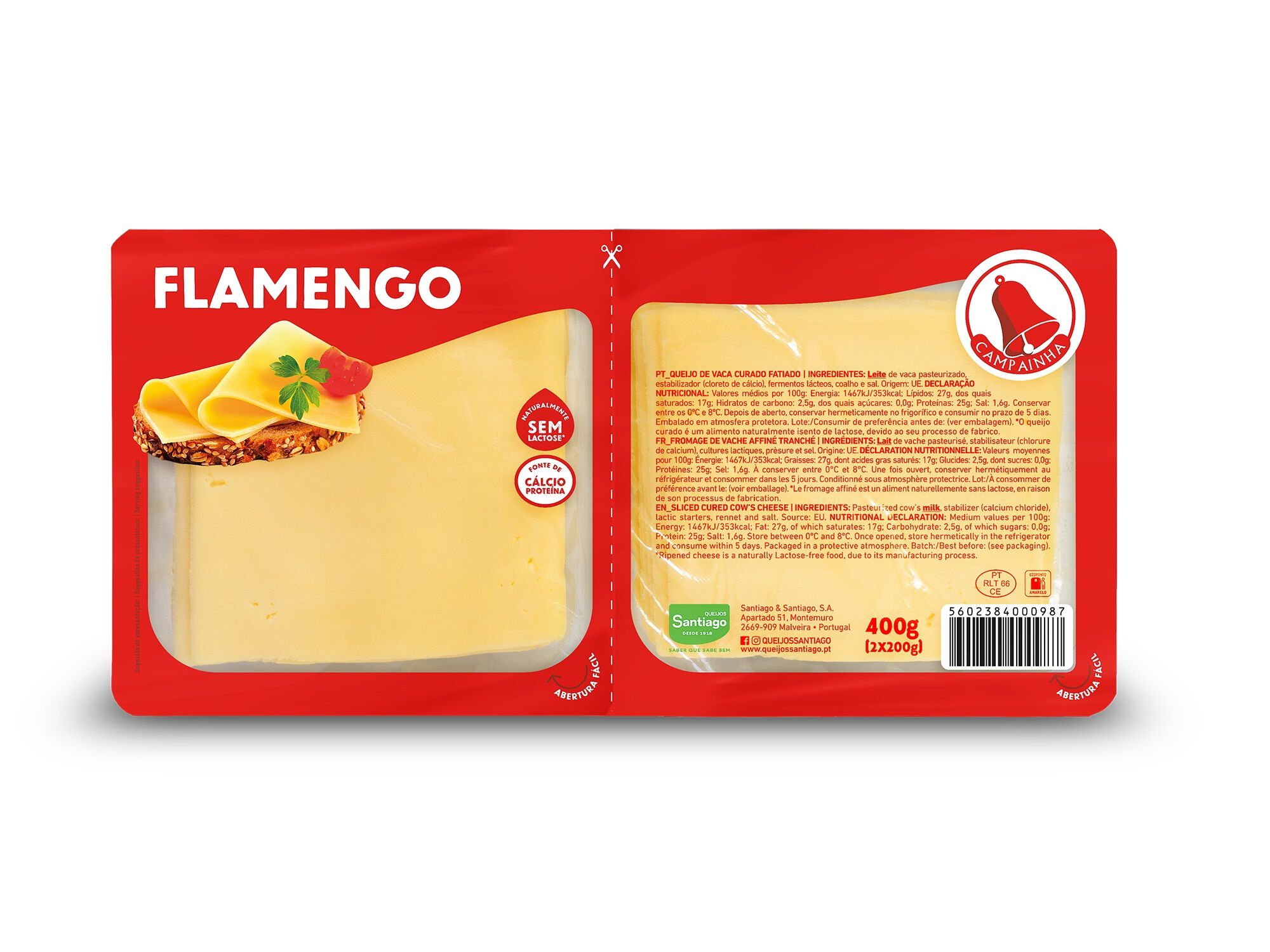 QUEIJO CAMPAINHA FLAMENGO FATIAS 2X200G image number 0