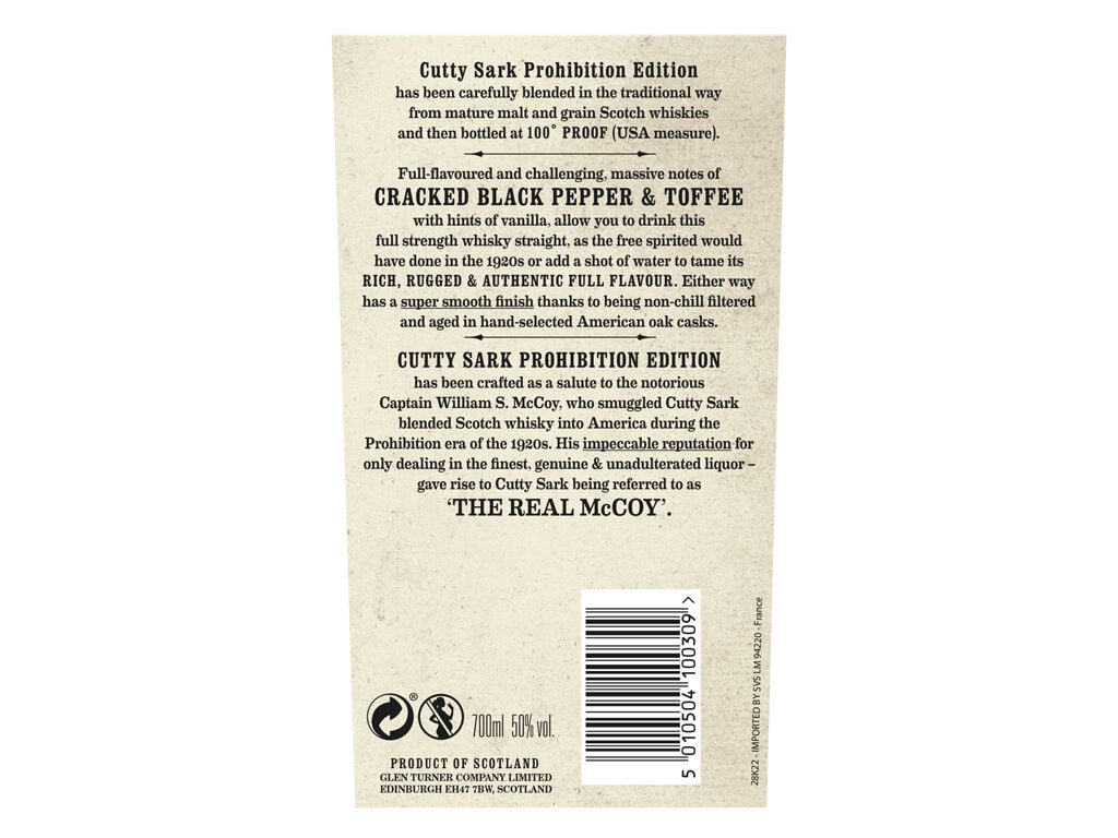 WHISKY CUTTY SARK PROHIBITION 0.70L image number 1