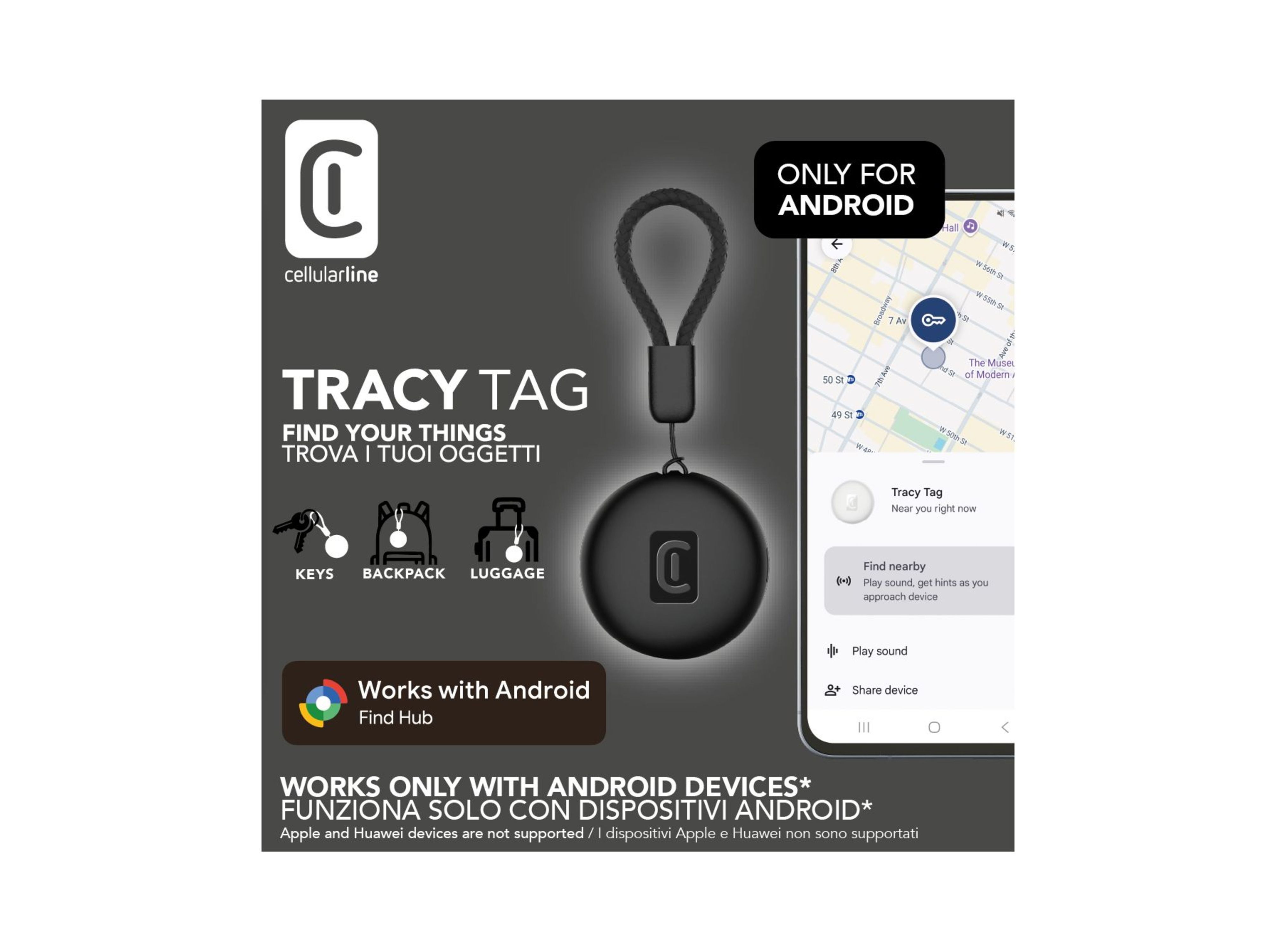 LOCALIZADOR CELLULARLINE PRETO TRACY TAG ANDROID image number 1