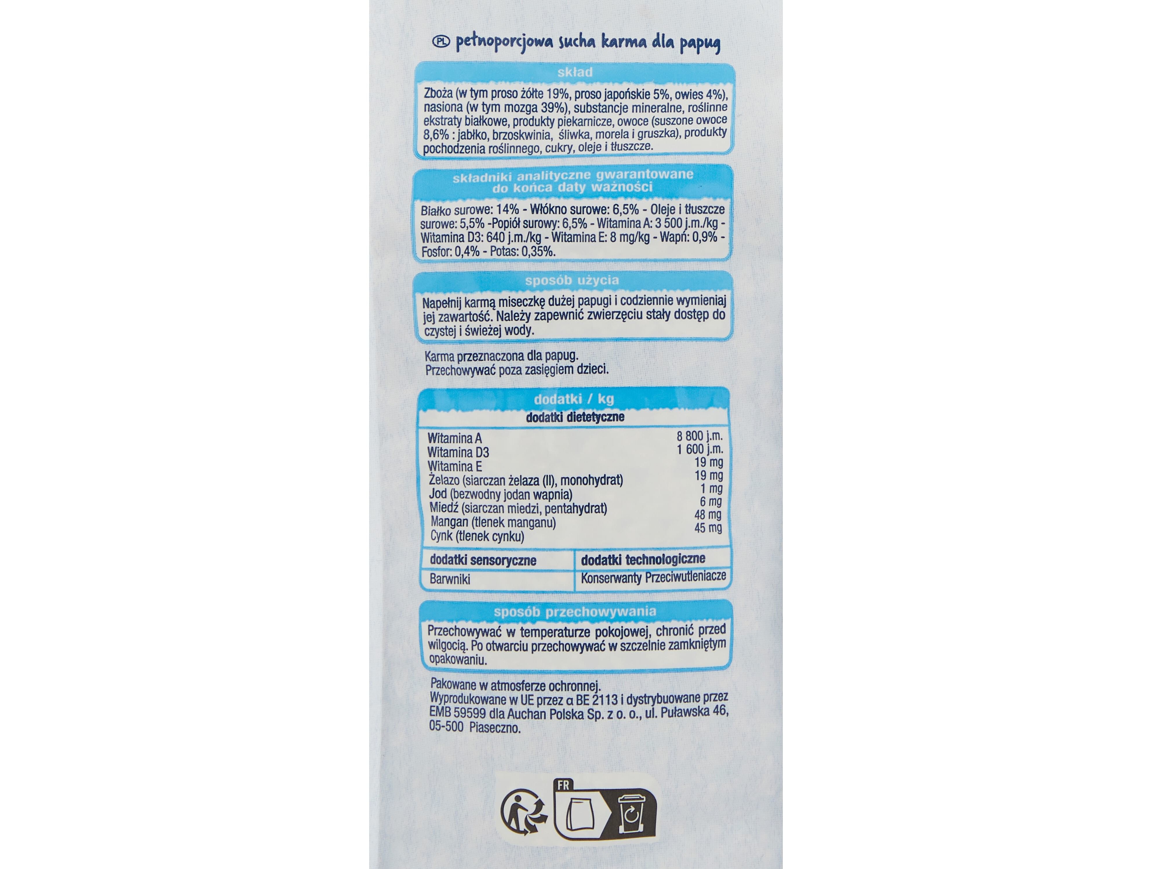 COMIDA PARA PERIQUITOS AUCHAN MENU COMPLETO 800G image number 4