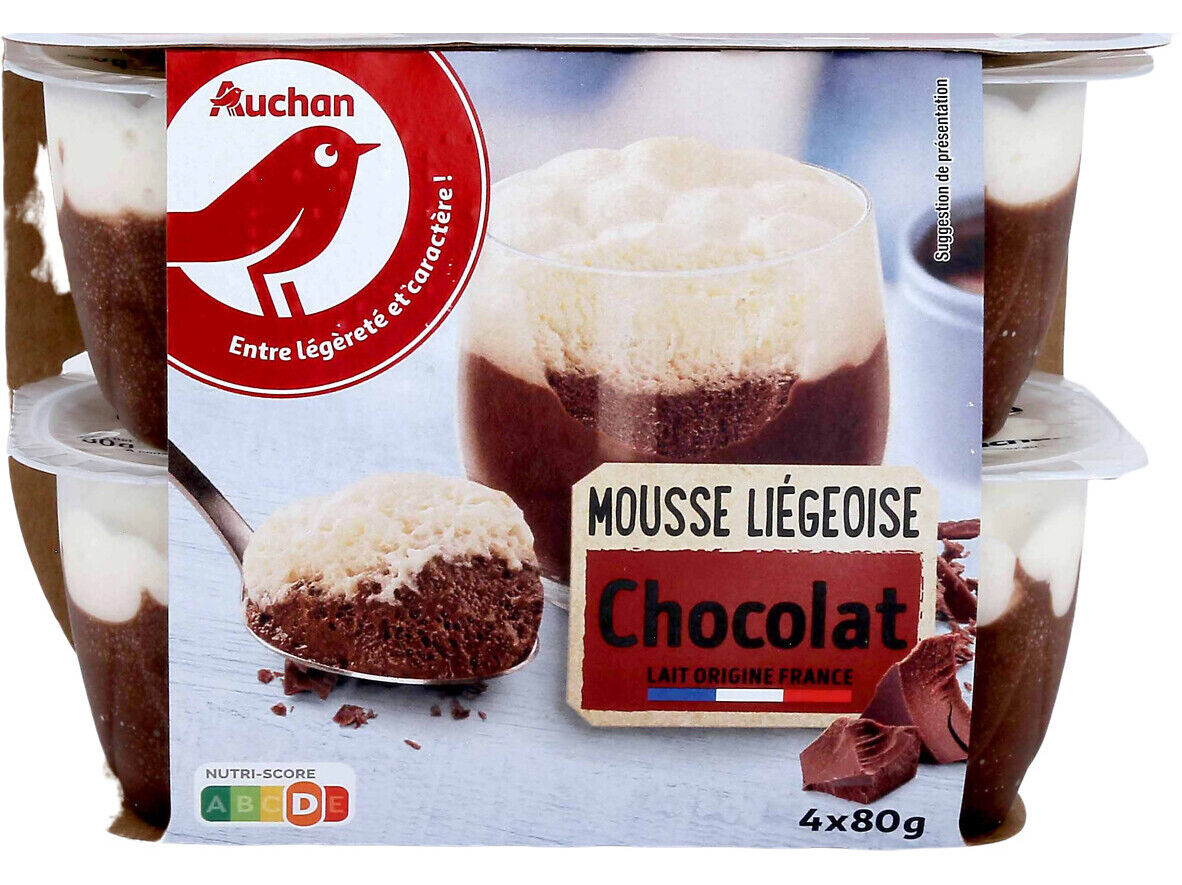 MOUSSE LI&Eacute;GEOIS AUCHAN CHOCOLATE 4X80G image number 0