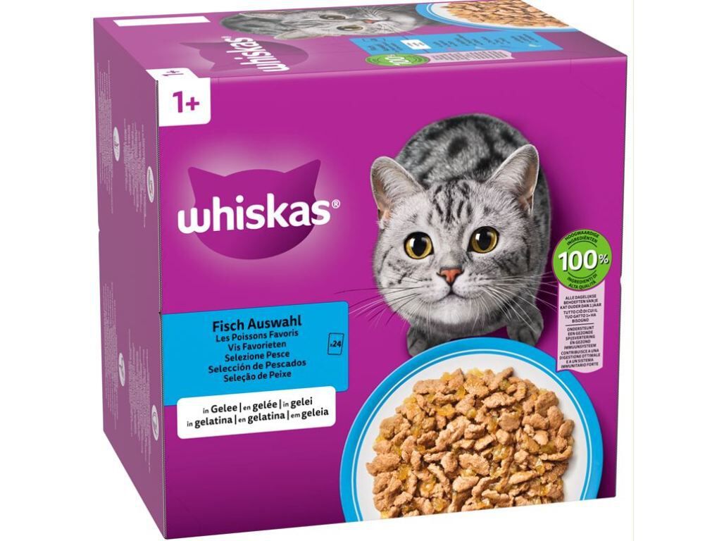 COMIDA H&Uacute;MIDA GATO WHISKAS SELE&Ccedil;&Atilde;O PEIXES 24X85G