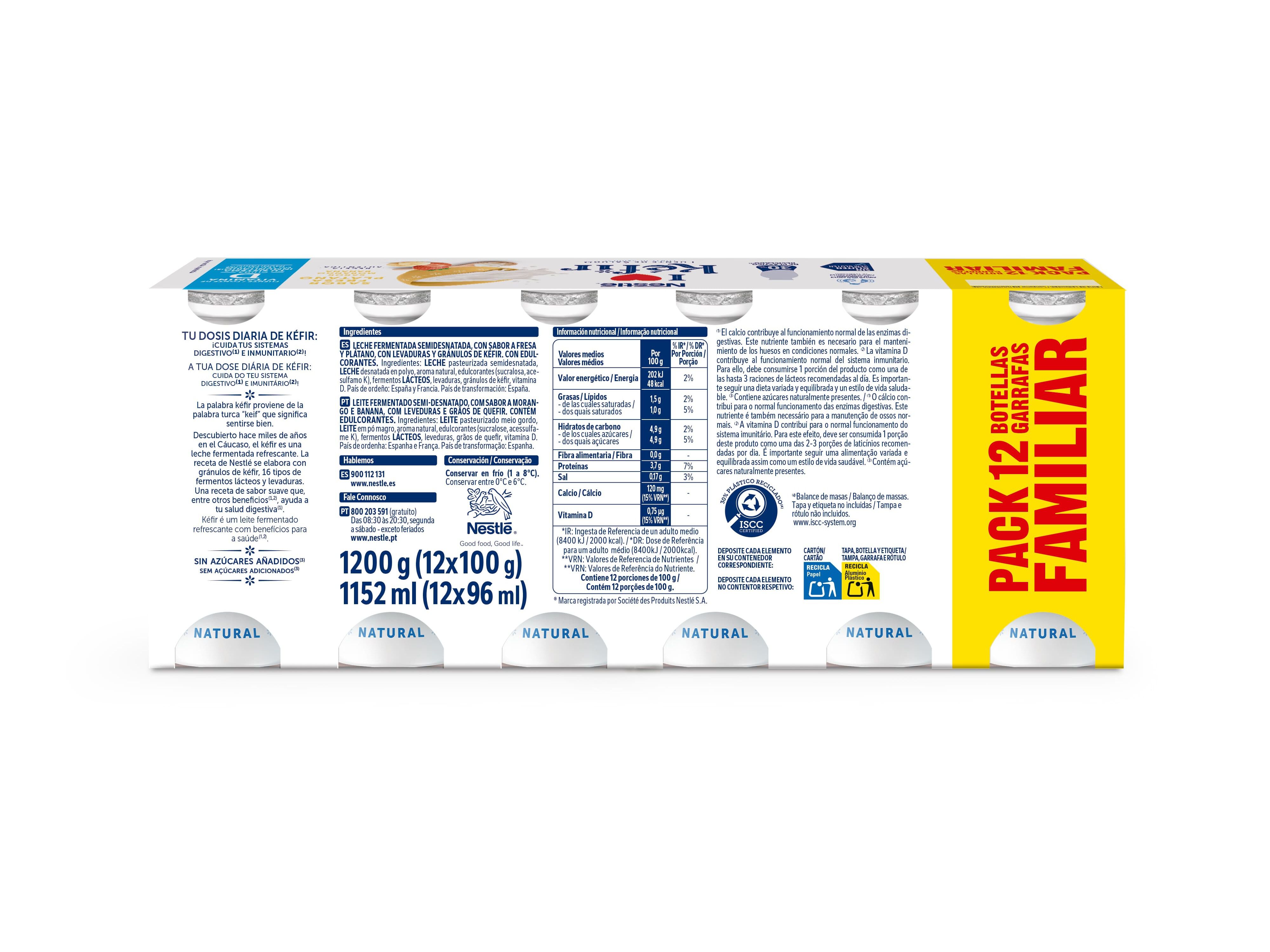 IOGURTE KEFIR L&Iacute;QUIDO NESTL&Eacute; MORANGO BANANA 12X100G image number 1