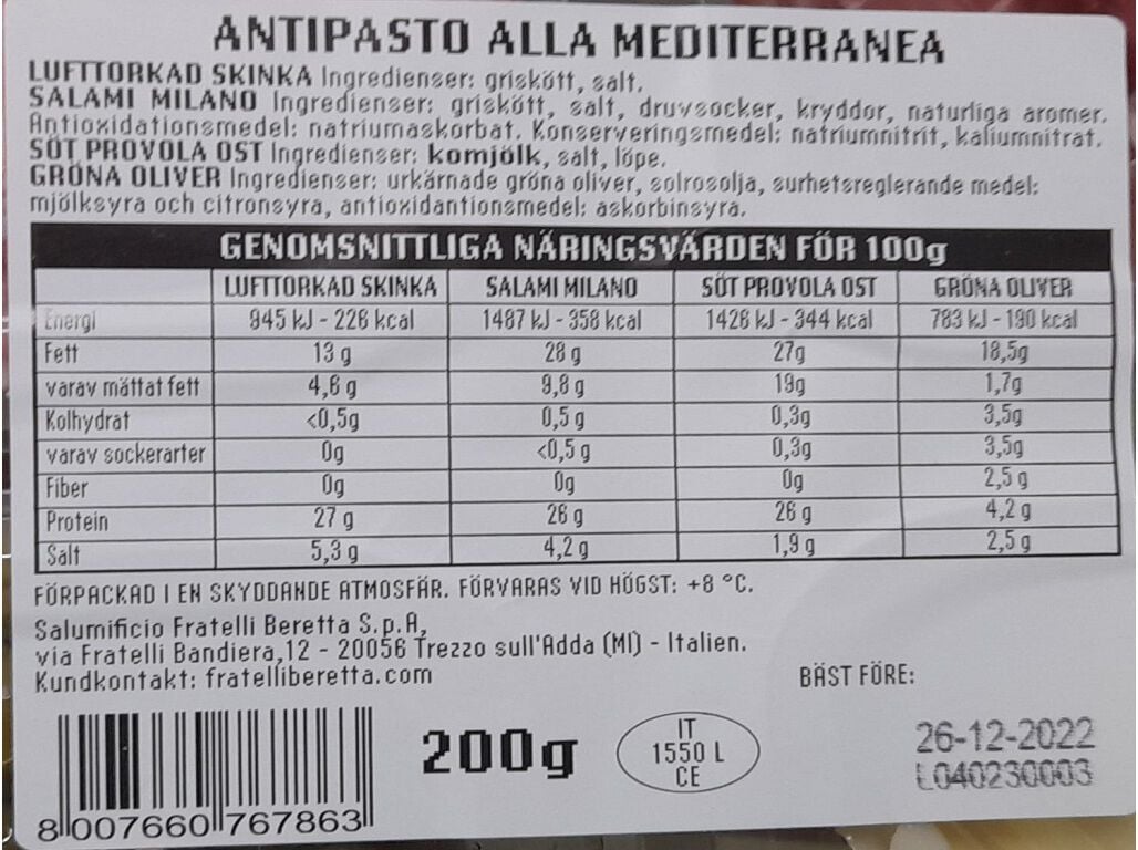 TABUA DE CHARCUTARIA BERETTA MEDITERR&Acirc;NICA 200G image number 1