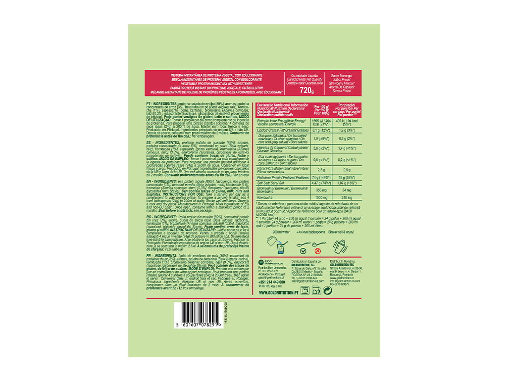 PROTEINA VEGETAL GOLDNUTRITION V-PROTEIN STRAWBERRY 720 G image number 1