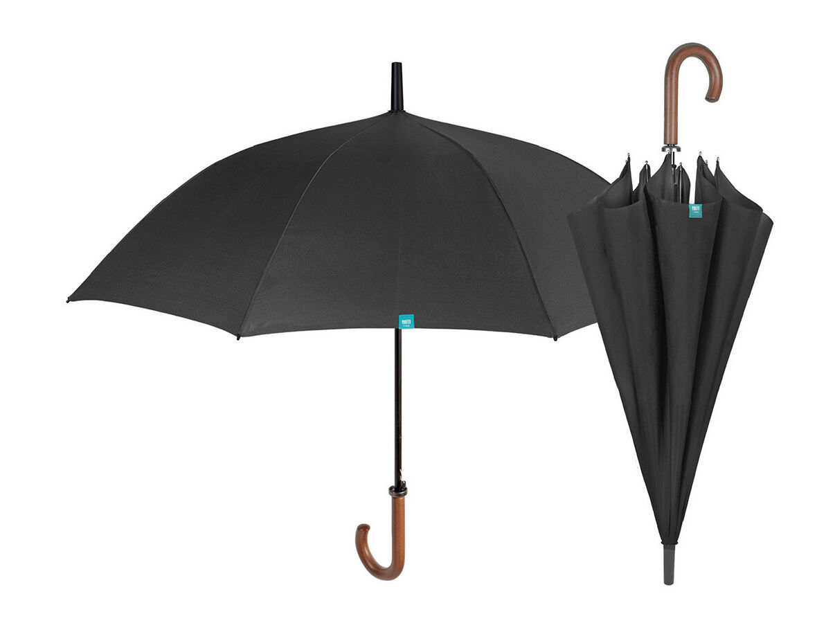 GUARDA-CHUVA LONGO AUTOM&Aacute;TICO PUNHO DE MADEIRA PRETO