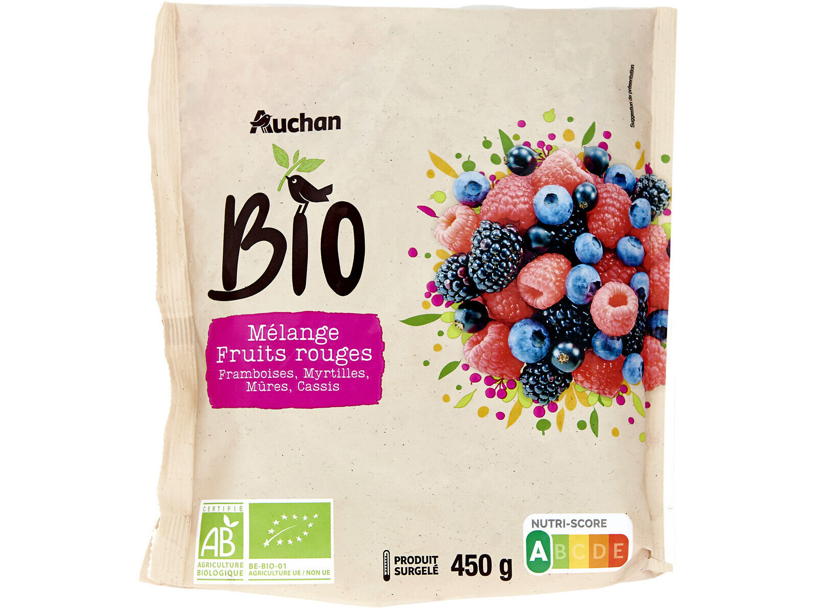 FRUTOS VERMELHOS AUCHAN BIO ULTRACONGELADOS 450G image number 0