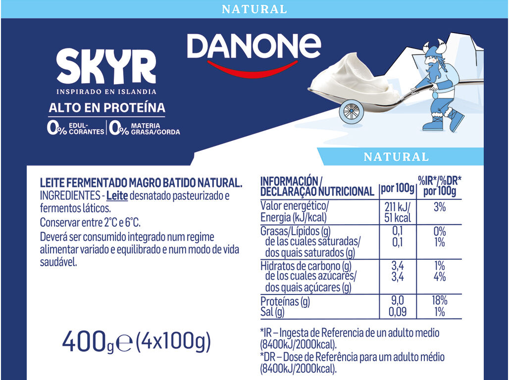IOGURTE PROTEINA DANONE SKYR NATURAL 100GX4 image number 1