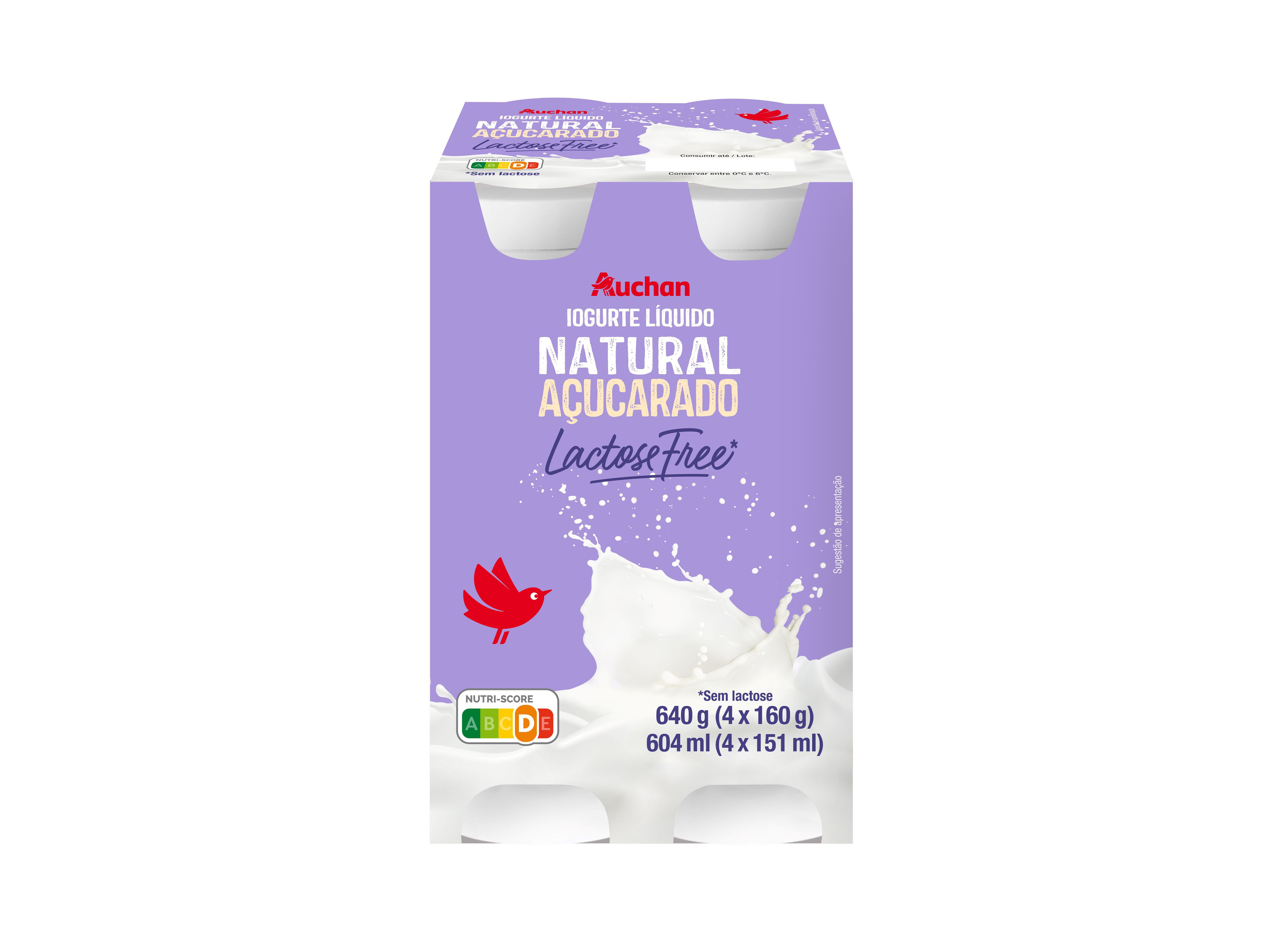 IOGURTE L&Iacute;QUIDO AUCHAN SEM LACTOSE NATURAL A&Ccedil;UCAR 4X160G image number 0