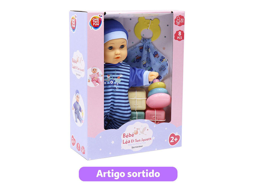 BONECO BEB&Eacute; ONE TWO FUN COM BRINQUEDOS MODELOS SORTIDOS