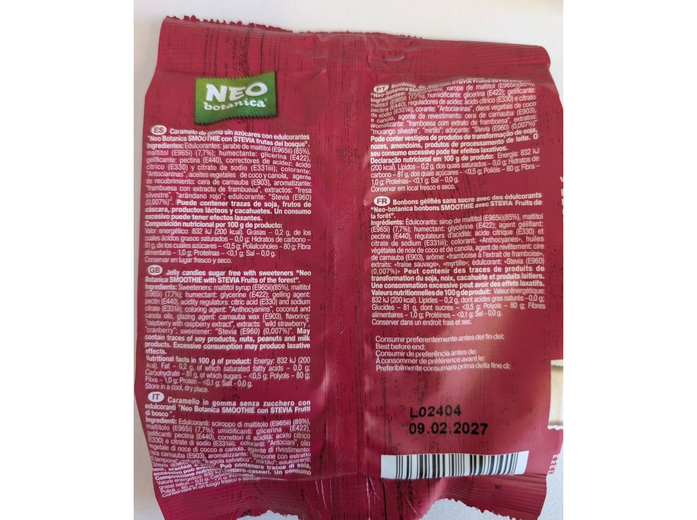 GOMAS NEO BOTANICA FRUTOS BOSQUE S/A&Ccedil;UCAR 72 GR image number 1