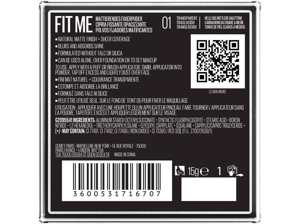 P&Oacute; FIXADOR MAYBELLINE 01 TRANSL&Uacute;CIDO image number 1