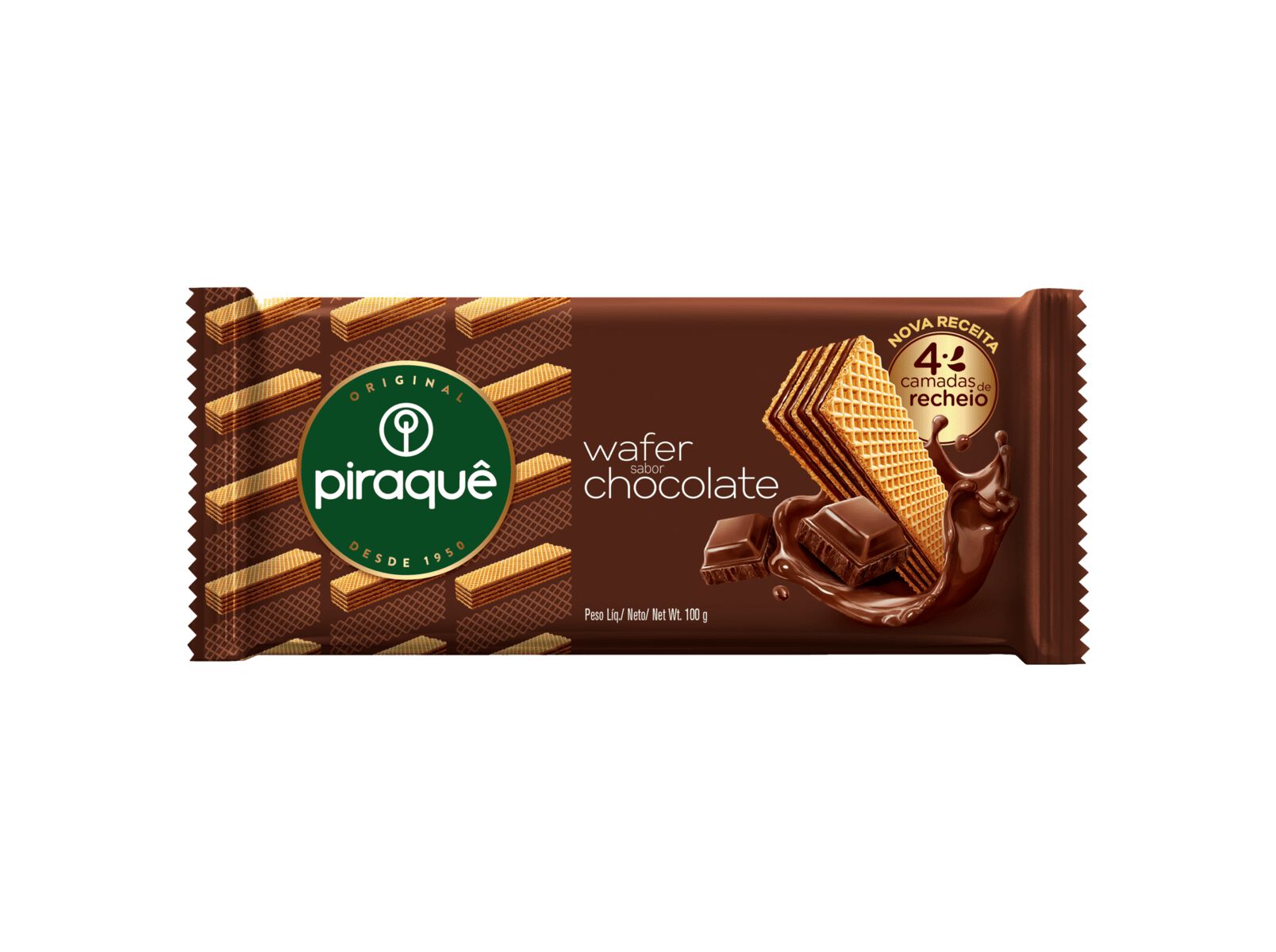 BOLACHAS WAFFER PIRAQU&Ecirc; CHOCOLATE 100G image number 1
