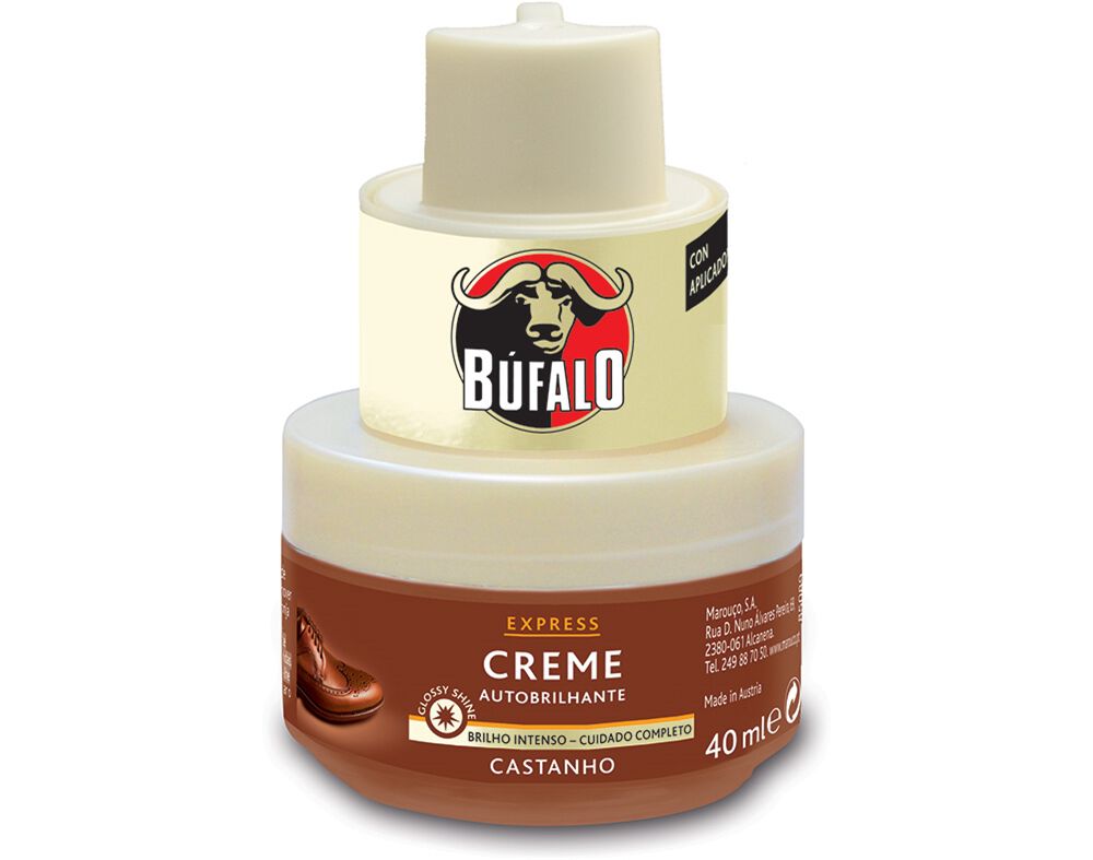 Creme Cal&ccedil;ado Com Esponja Castanho Boi&atilde;o B&uacute;falo 40ml
