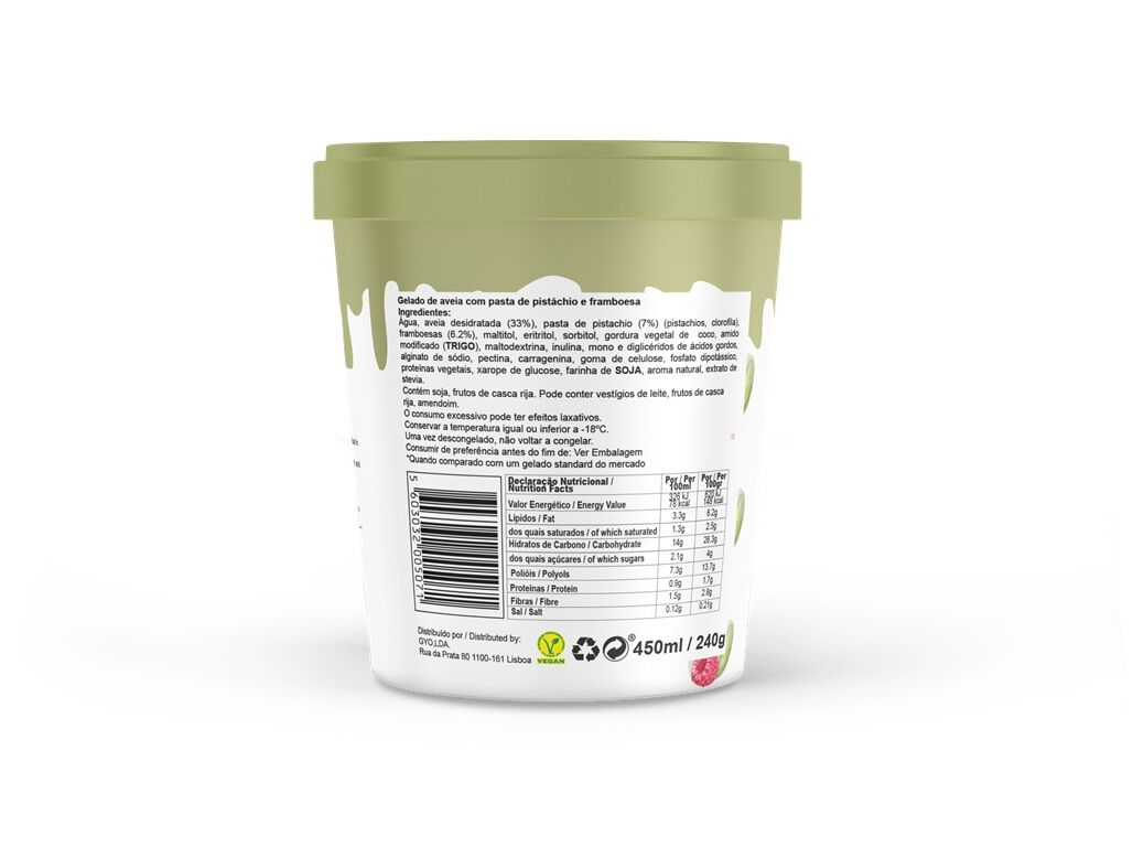 GELADO VEGAN SWEE FRAMBOESA PISTACIO 450 ML image number 1