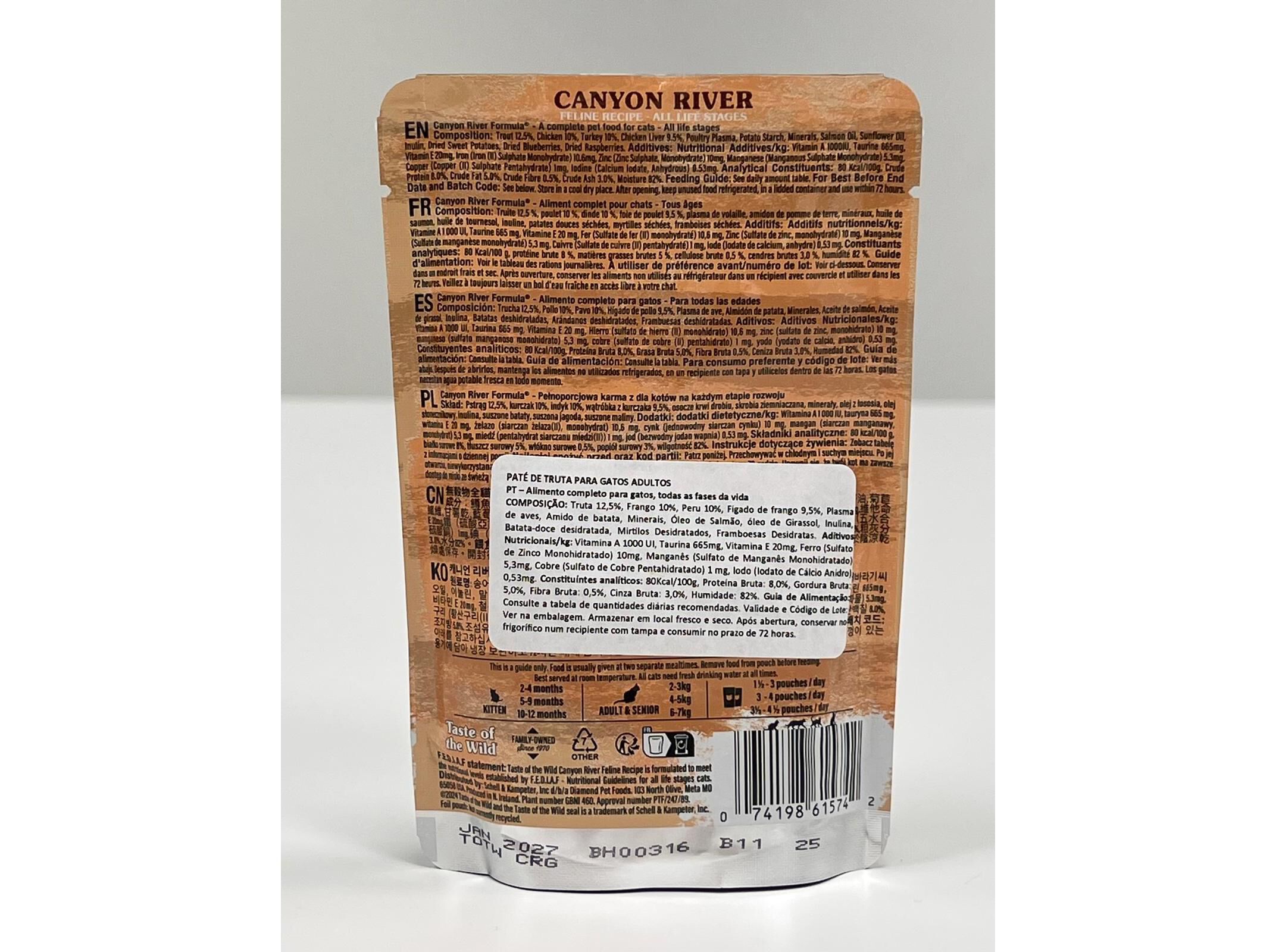 COMIDA H&Uacute;MIDA PARA GATO TASTE OF THE WILD CANYON RIVER 85G image number 1