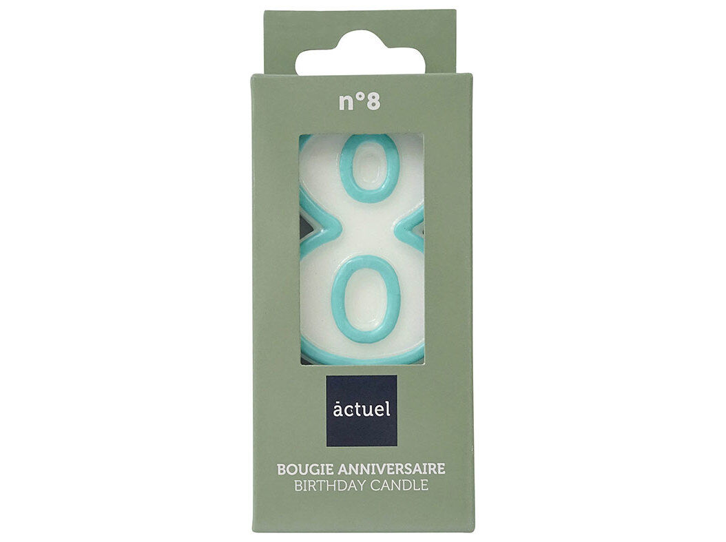 VELA DE ANIVERS&Aacute;RIO ACTUEL BRANCO COM REBORDO AZUL N&Uacute;MERO 8