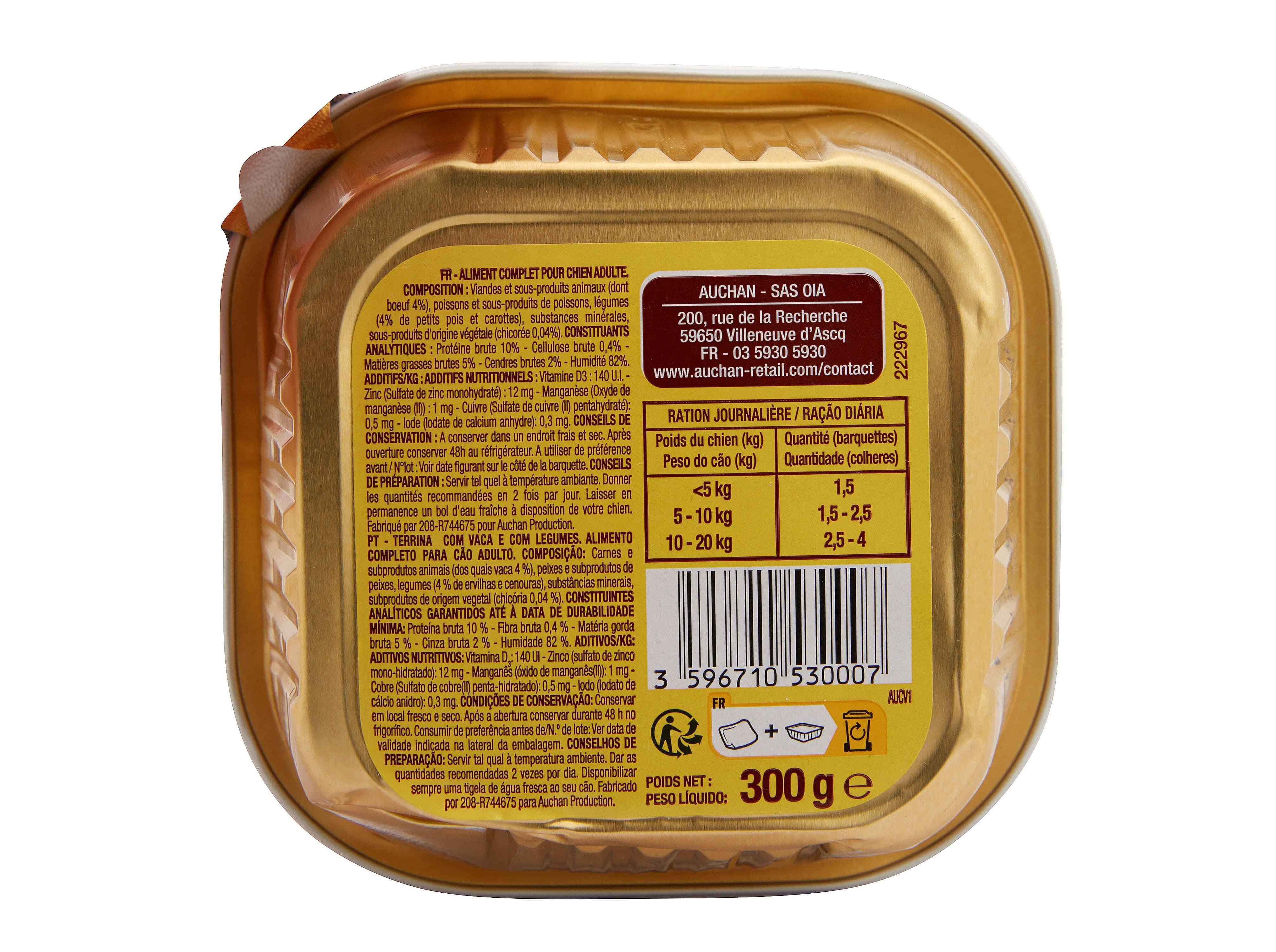 COMIDA H&Uacute;MIDA PARA C&Atilde;O AUCHAN TERRINA COM VACA ET COM LEGUMES 300G image number 2