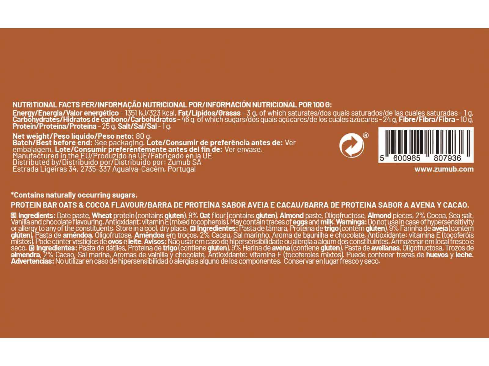 BARRAS ZUMUB HEALTHY BREAK COCO E AVEIA 80G image number 1