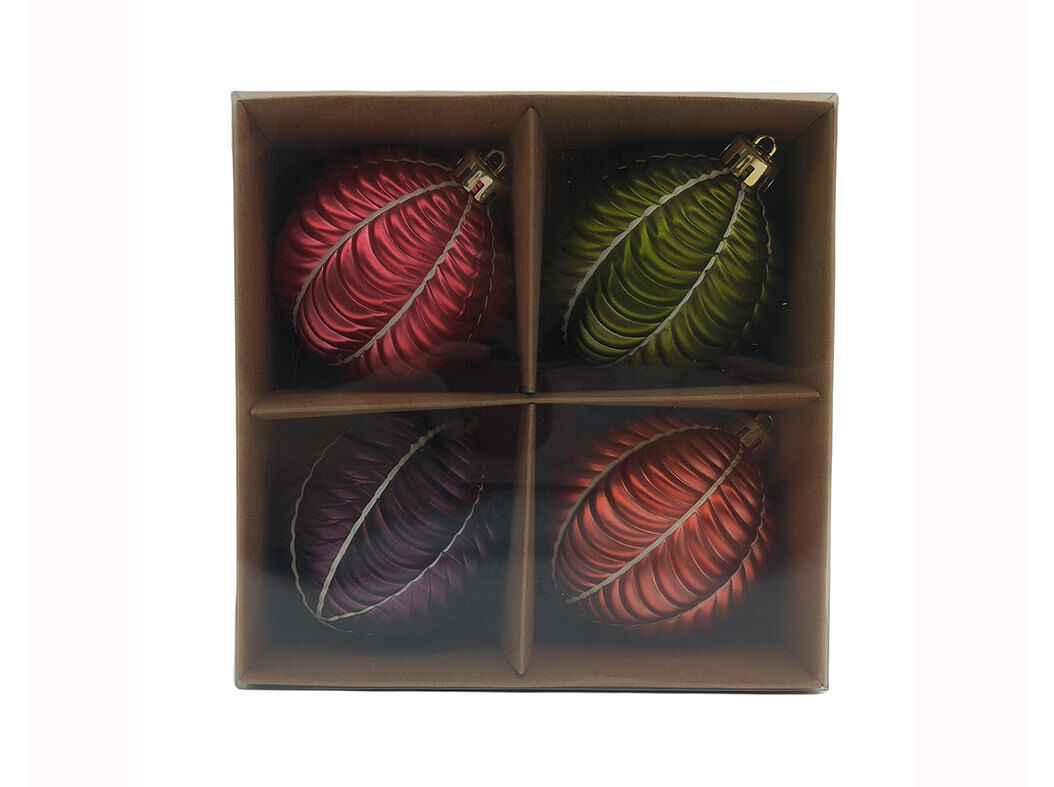 CAIXA COM 4 BOLAS PL&Aacute;STICO ACTUEL RELEVOS 8CM